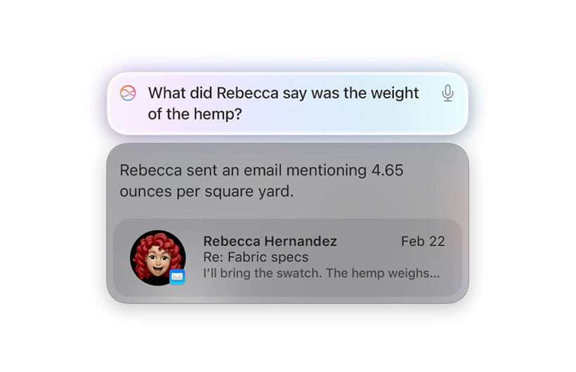 Imágenes de eventos de calendario, fotos, notas y otros contenidos de los que Siri puede extraer información