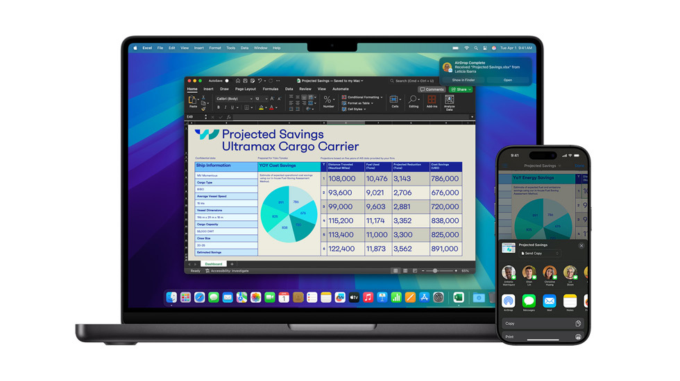 Un Mac e un iPhone con una presentazione Keynote.