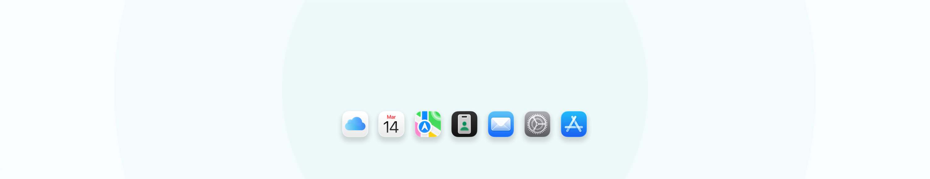Una serie de apps y herramientas para empresas, incluidas iCloud, Calendario, Mapas, Apple Business, Mail, Configuración y App Store.