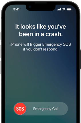 iPhone 17e, vedere frontală, colțuri rotunjite, funcția Detectare accident în utilizare