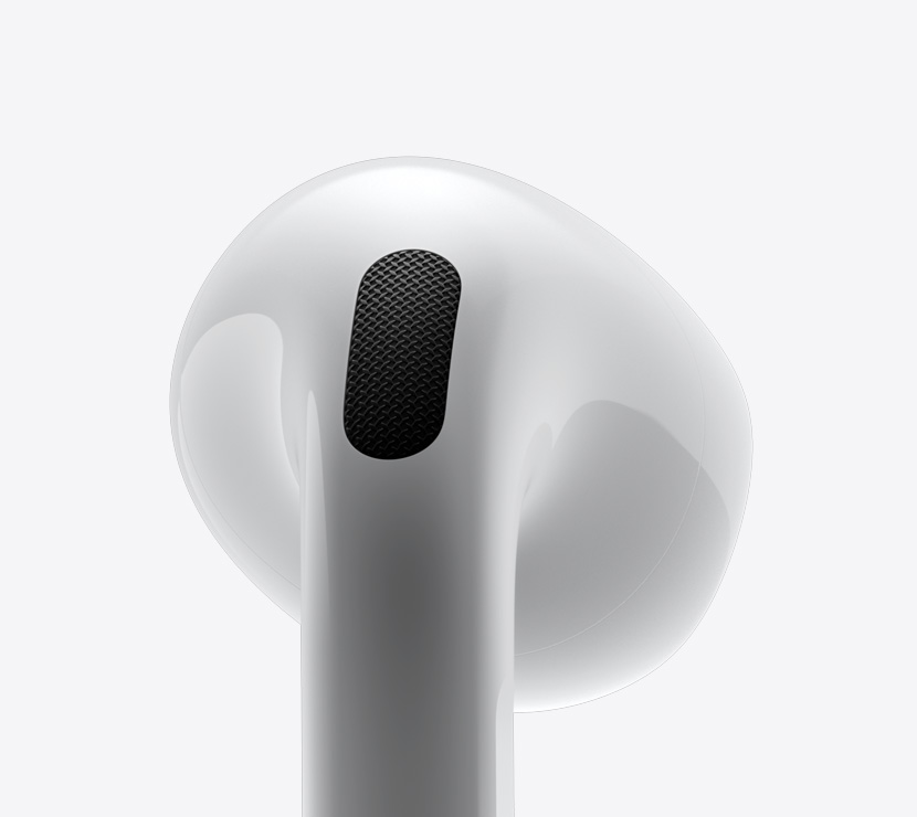 Prim-plan, vedere laterală a căștilor AirPods 4.