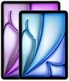 Zwei iPad Air Geräte in verschiedenen Grössen, Vorderansicht, das kleinere vor dem grösserem, Hintergrunde mit lebendigen Farbverläufen in Lila und Blau.