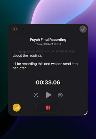 Bildschirm, der eine Tonaufnahme in der Notizen App zeigt.
