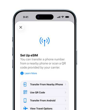 iPhone Air, vist forfra med funktionen Konfigurer mobildata i brug